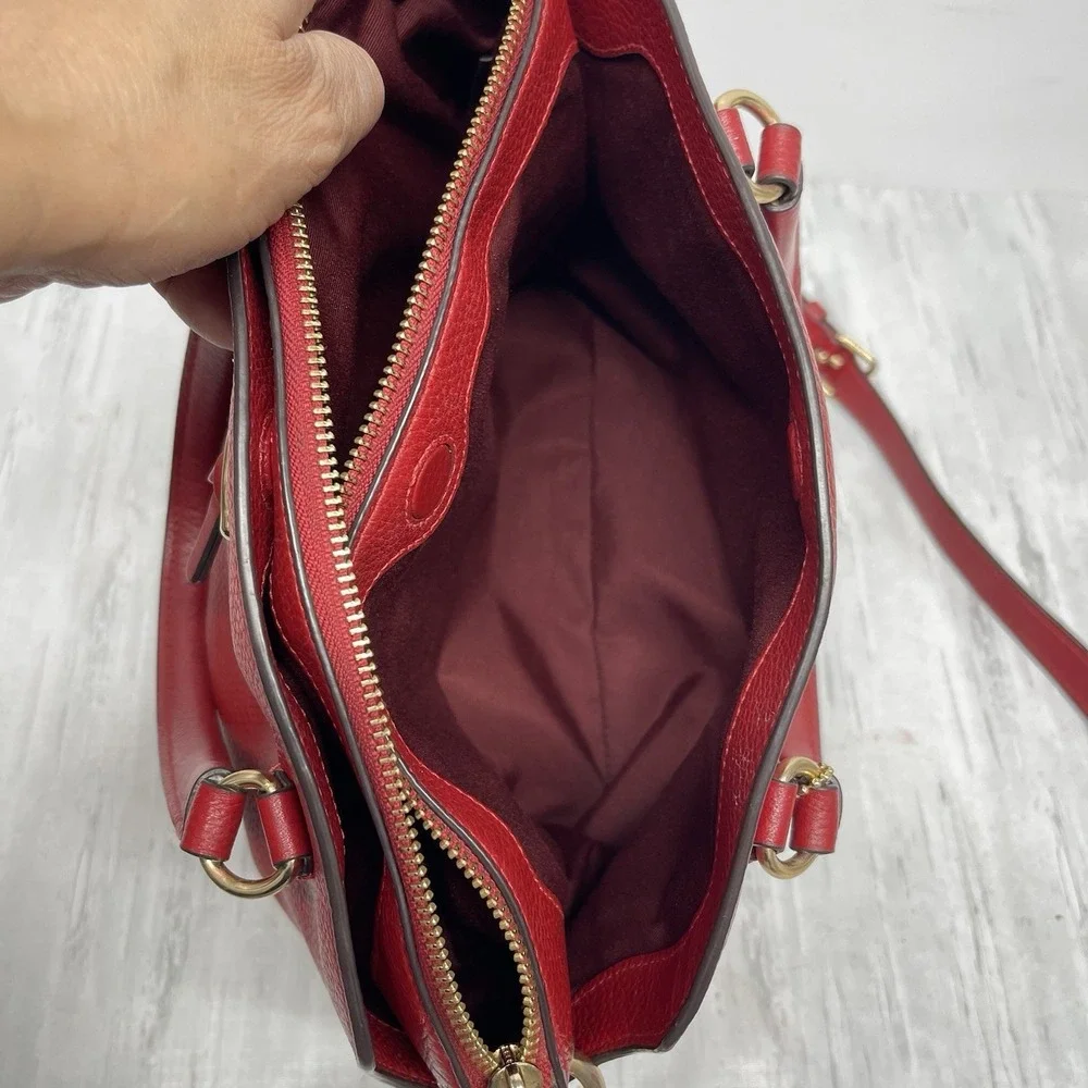 Coach Remi 1317 Satchel True Red Pebbled‎ Leather Crossbody Handbag Preowned